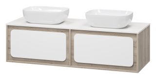 Подвесная тумба под раковину Misty Дубль 150см дуб Галифакс/белый